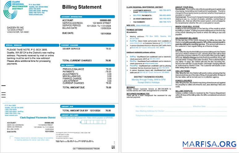 Downloadable USA CRWWD business utility bill Word and PDF template